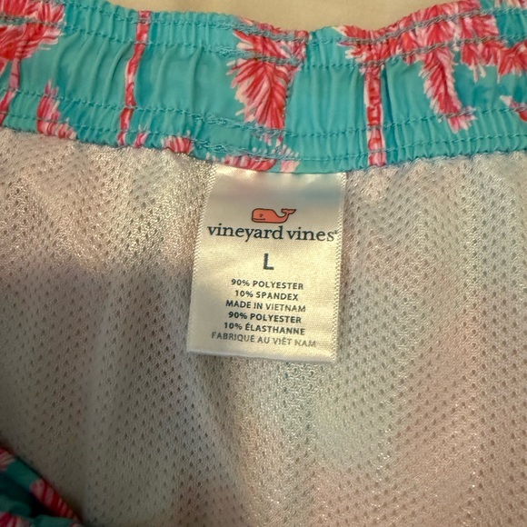 Vineyard Vines Teal and Pink Palm Swim Trunks - Picture 2 of 3